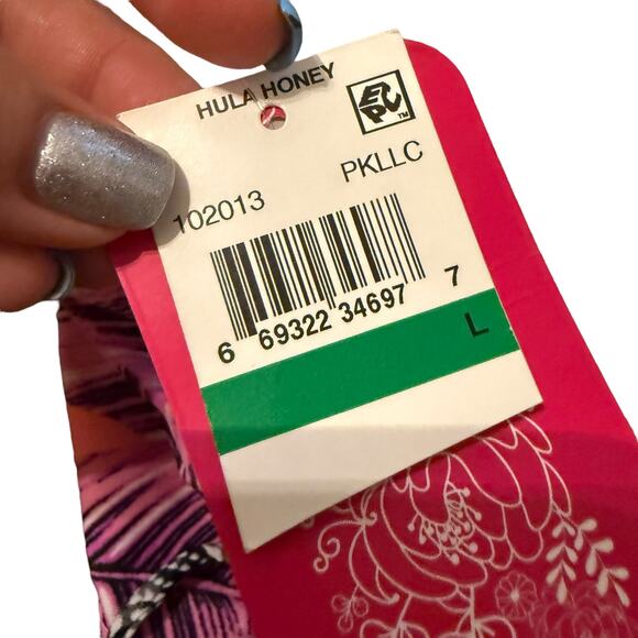 NWT hula honey pink and teal floral tropical print push up swim top size L - Picture 7 of 7